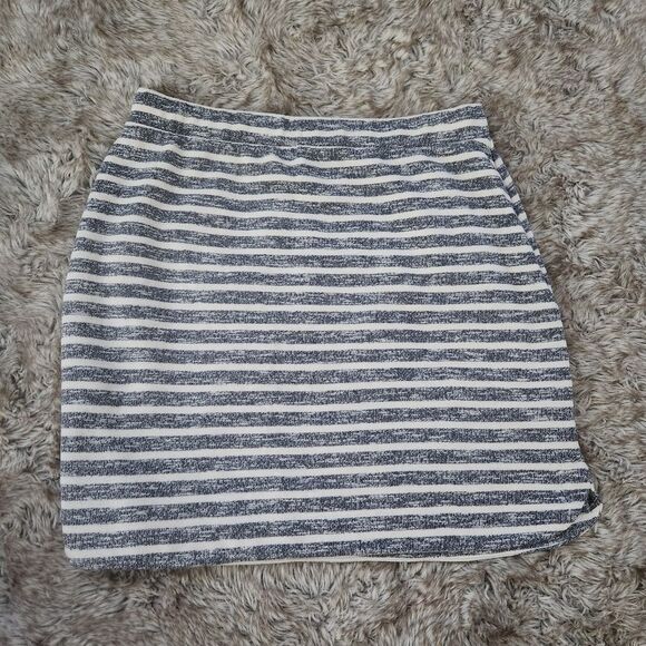 Kenji Drawstring Waist Sweatshirt Material Mini Skirt Blue Striped Size Medium - Picture 7 of 9